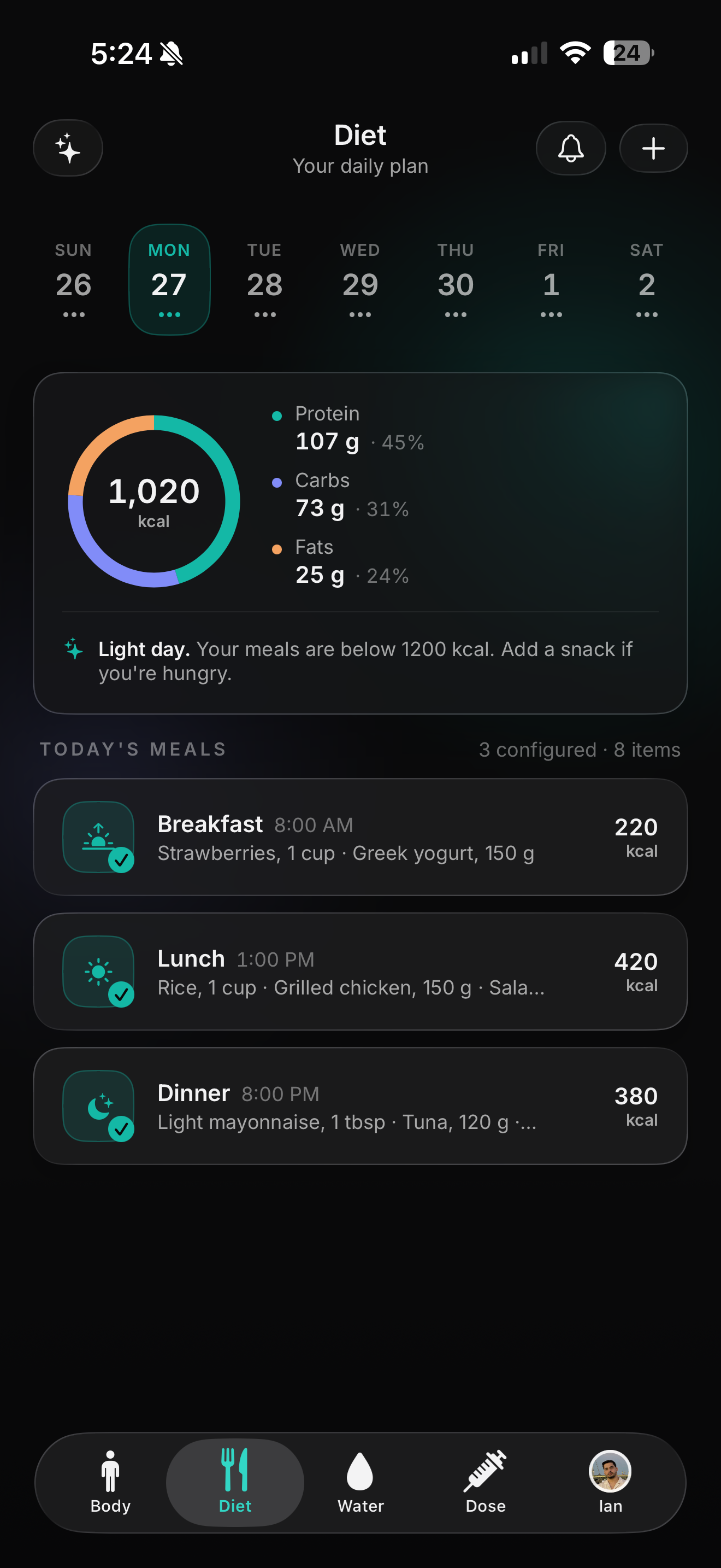 Slimr diet plan screen