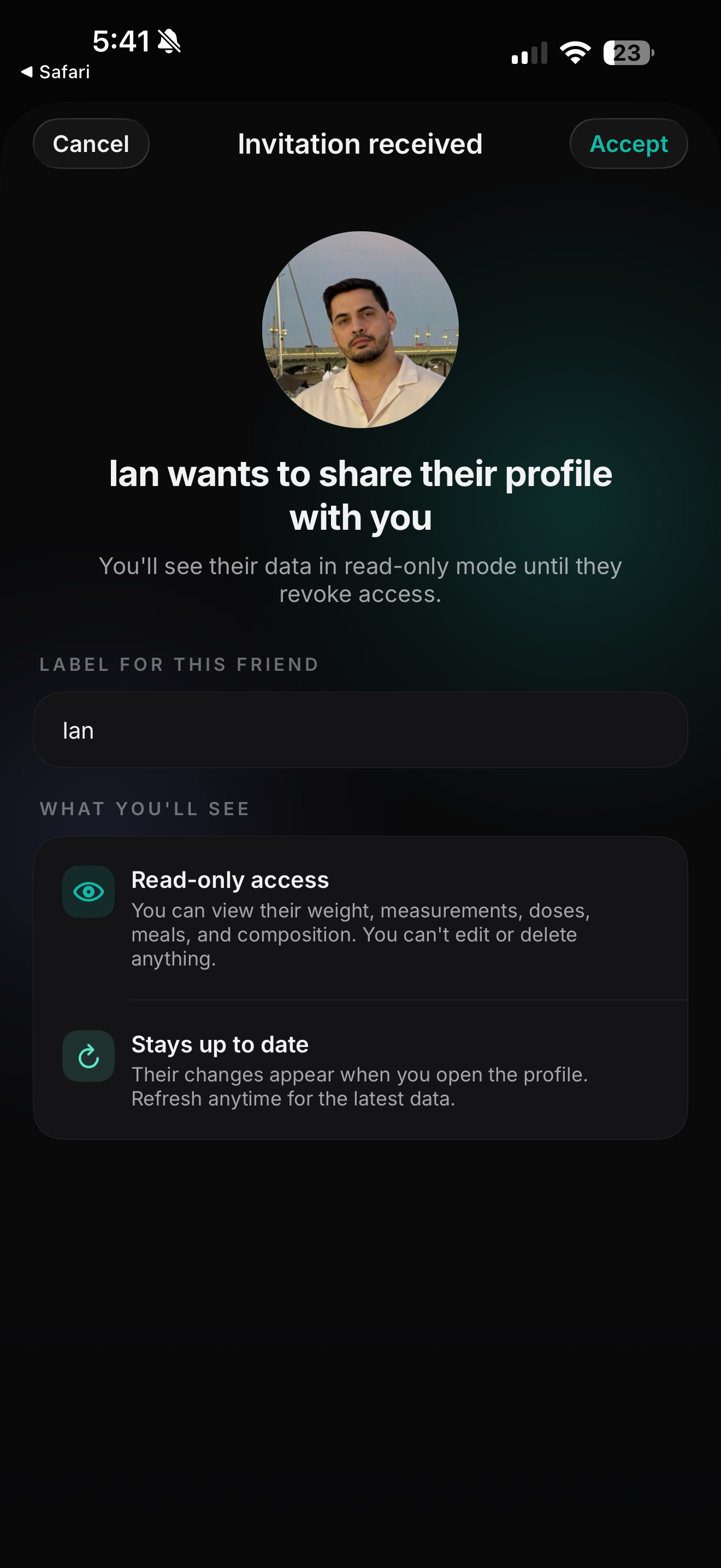 Slimr sharing — coach view