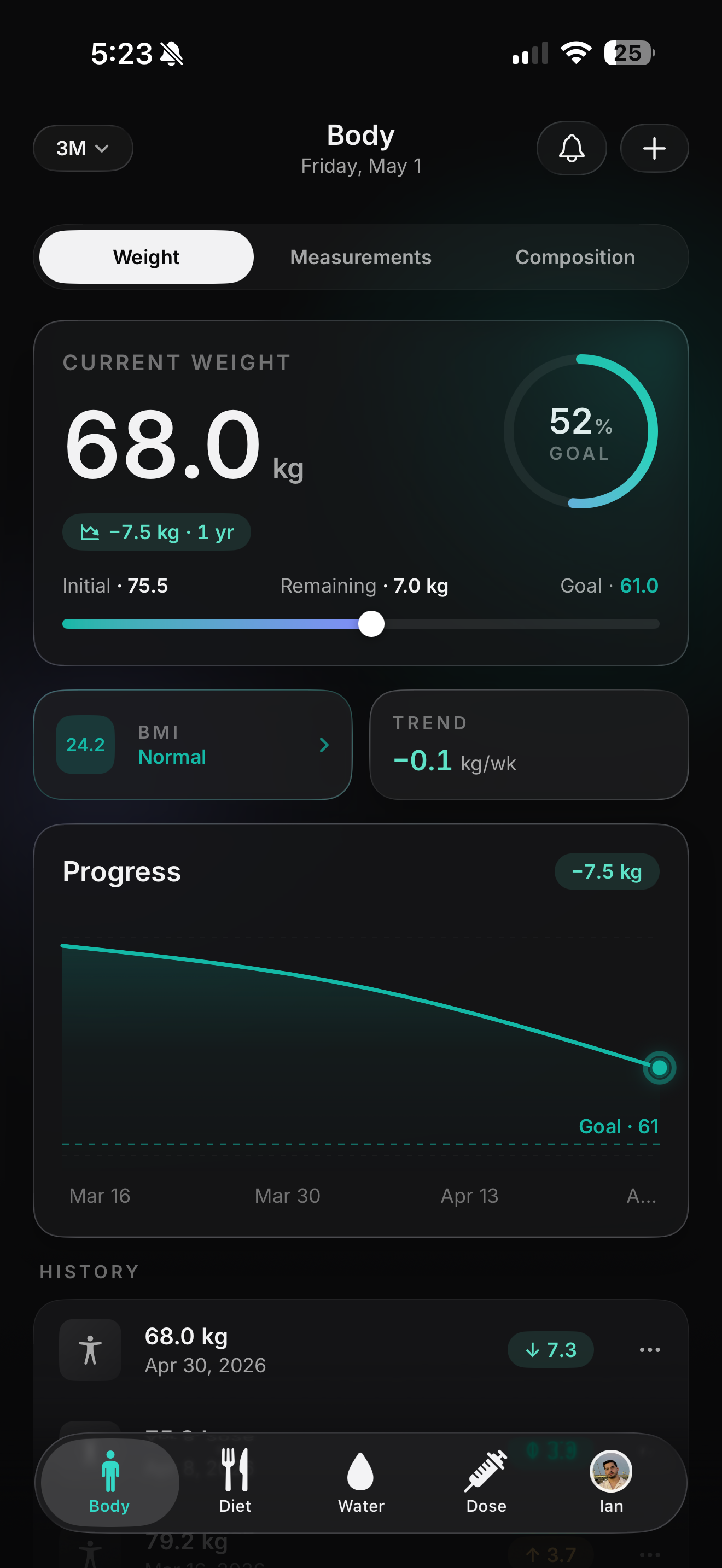 Slimr weight tracking screen